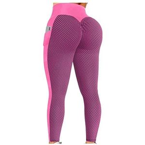 Dames TIK Tok Leggings 2 stuks, Honingraat Butt Lifting Yoga Broek Hoge Taille Buikcontrole Gym Running Panty KaloryWee, F-roze, M