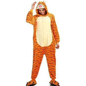 Onesie Volwassenen Pyjama Vrouwen Warm Nachtkleding Huiskleding Dinosaurus Stitch Eenhoorn Dier Cartoon Speelpak Flanellen Pyjama Jumpsuit, Tijger, L