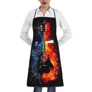 ZhaoYuGoods Ice and Fire Gitaarschorten met zakken voor vrouwen, stijlvolle kookschorten voor keuken tuinieren salon, ideale print schort, IJs- en vuurgitaar, Eén maat