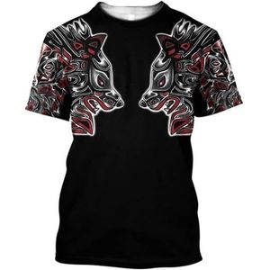 3D-geprint Odin Fenrir T-shirt – Unisex Klassiek Harajuku Nordic Viking Wolf Rune Tattoo Casual Losse Korte Mouw – Zomer Vegvisir Pagan Sports Korte Mouw (Color : Fenrir C, Size : L)