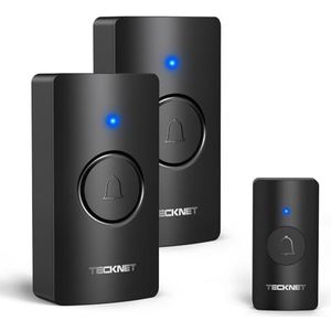 TECKNET Draadloze bel, 2 ontvangers, 400 m bereik, IP55, waterdicht, werkt op batterijen, 5 volumeniveaus, 60 melodieën met 4,5 jaar batterijlevensduur, zwart