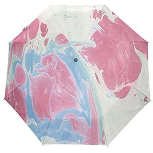 Marmer Art Blauw Roze Automatische Paraplu Winddicht Opvouwbare Paraplus Auto Open Sluiten voor Meisjes Jongens Vrouwen, Patroon, M