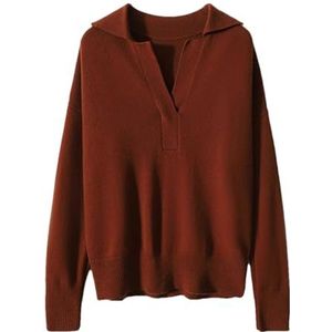 Vrouwen V-hals Wollen Trui Effen Lange Mouwen Stijlvolle Comfortabele Gebreide Top, Karamel kleur, M