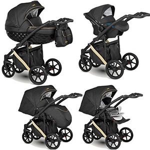 Gio by ChillyKids Kinderwagen3-in-1 Isofix Buggy autostoel gratis luiertas Gio by ChillyKids Black and Gold MG-8 2-in-1 zonder babyzitje