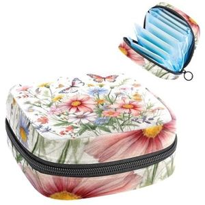Esthetische wilde bloemen en vlinders bloemenpatroon maandverband opbergtas, grote menstruatiecup zakje met rits, menstruatie pads, tas winkel inlegkruisjes tampons voor meisjes vrouwen