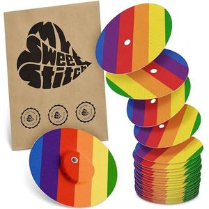 MySweetStitch | Pleister voor Dexcom G7 Sensor met VENTILATIEGAT | Waterdicht, ademend en huidvriendelijk Rond (25 stuk) | Made in Germany | Buiten Ø 65mm, binnen Ø 4mm | Pride