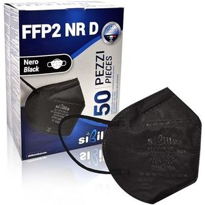 SIBILLA 50 stuks FFP2-maskers zwart NR D Made in Italy en CE 0465-gecertificeerd door de Italiaanse autoriteit, 5-laags FFP2 zwart in verzegelde afzonderlijke verpakkingen