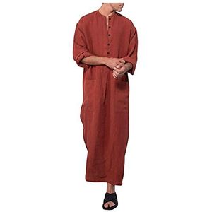 HaicoM Jubba voor mannen heren Abaya Thobe etnische kaftan gewaden comfortabele blouse topcoats loungewear voor mannen voering badjassen voor mannen lange mouwen heren lange moslim kalkoenkleding