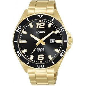 Lorus Sport Man Mens analoge zonne-horloge met roestvrij stalen armband RX366AX9, Goud