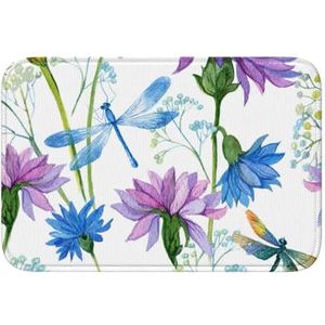 HCMuxisen Aquarel blauwe bloem libelle, deurmat badmat antislip vloermat zachte zoom mat absorberend badkamerkussen 40 x 60 cm