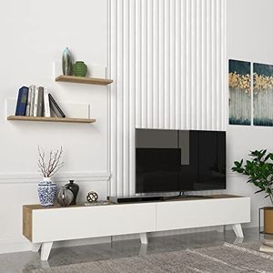[en.casa] TV-meubel met plankenset Saarijärvi eiken en wit