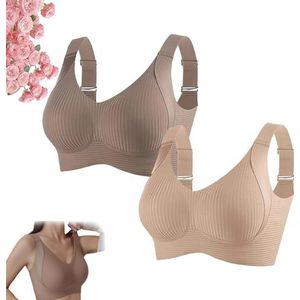 Expectation BH, beugelloze, niet-afgevende, huidvriendelijke push-up BH, anti-verzakking Lush Fit borsten BH's for vrouwen(Coffee+Skin,XL)