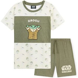 Disney The Mandalorian Jongens Pyjama's Zomer Nachtkleding Meisjes Jongens Korte Pyjama's voor Kinderen en Tieners Zacht Ademend 4-14 Jaar Comfy Lounge Wear Baby Yoda Gifts (Khaki Aop, 4-5 Jaar)
