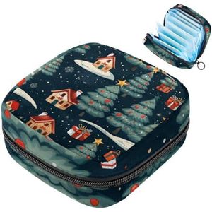 MUOOUM Maandverband Opbergtas, Kerstboom Patroon Menstruatie Cup Pouch, Draagbare Maandverband Pads Opbergzakken Vrouwelijke Menstruatie Eerste Menstruatie Tas voor Tiener Meisjes Vrouwen Dames