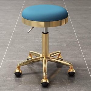 FXLUHAY Verstelbare kruk met wielen, draaibare zitting en verstelbare hoogte, werkplaats kruk, 360° verstelbare ronde PU-lederen draaibare kruk, salonstoel (blauw)