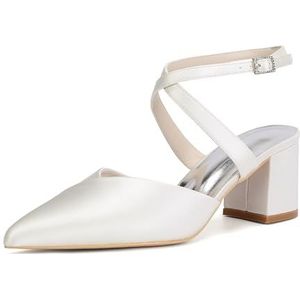 KYEGLO Puntige Hakken Met Gesp Voor Dames En Sandalen Met Dichte Neus En Dikke Hak Met Kruisbandjes Om De Enkel - Ideaal Voor Bruiloften En Werk,ivoor,36 EU