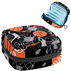 Maandverband Opbergtas,Draagbare maandverband Opbergzak,Sport Mannen Basketbal Shoot Pattern, Meerkleurig, 4.7x6.6x6.6 in/12x17x17 cm