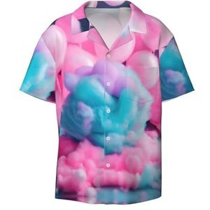 EdWal Roze Katoen Snoep Print Heren Korte Mouw Button Down Shirts Casual Losse Fit Zomer Strand Shirts Heren Jurk Shirts, Zwart, L