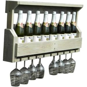 JLVAWIN Opbergrek wijnhouder wandmontage grenen houten wijnrek, Europees retro wijnglas opknoping rek & houder plank voor keuken/bar/restaurant (kleur: ivoor wit, maat: 54 x 13 x 42 cm) planken
