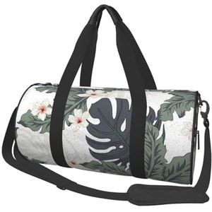Tropische Frangipani grijze palmbladeren, grote capaciteit reizen plunjezak ronde handtas sport reistas draagtas fitness tas, zoals afgebeeld, Eén maat