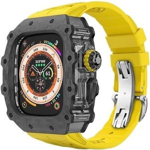 dayeer Koolstofvezel Case Band voor Apple Watch 49MM Ultra2 Ultra, fluorrubber horlogeband met Cover Mod Kit voor Iwatch Series9/8/7/6/5/4/se (Color : Yellowbs, Size : 49mm for ultra2 ultra)