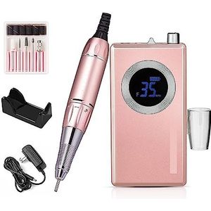 Elektrische nagelvijl, Oplaadbare nagelboormachine, 35000RMP professionele nagelboorset, elektrische nagelvijlmanicureboor voor zowel natuurlijke als kunstnagels (Color : Pink, Size : A)