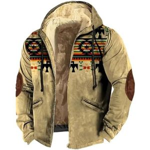 Mannen Western Etnische Jas - Sherpa Fleece Gevoerd - Vintage Print - Lange Mouwen