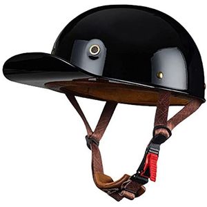 Retro motorfiets halfhelm met open gezicht, DOT-goedgekeurde helm voor heren en dames, modieuze baseballcap-stijlhelm voor volwassen fiets Cruiser Chopper bromfiets motorhelm Decoration