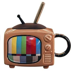 BLacOh Mokken creatieve retro televisie keramische koffiemokken tv-vorm melk bier mokken met deksel huishoudelijke beker voortreffelijk drinken drinkgerei koffiemokken (maat: 300-400 ml, kleur: 4)