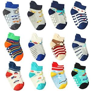 12 Paar Antislipsokken ABS voor Peuter Jongens, Katoenen sokken Antislipsokken voor Baby Jongens (12 paar, 3-5 jaar)