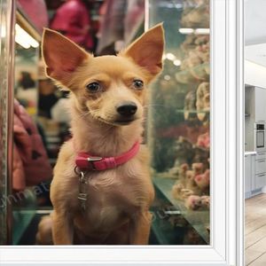 Vintage hond gebrandschilderd glas raamfilm bruin natuur dier privacy raamfilm glazen deur bekleding niet-klevende raamstickers voor badkamer keuken 90 x 140 cm