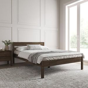 Bed 160x200 cm in wengé geolied hout - Triin Scandi Style hoogslaperframe met lattenbodem - Gelamineerd berkenhout - Natuurlijke kleur - Ondersteunt 350 kg