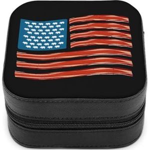 Bacon USA Vlag Leuke Sieraden Organizer Doos Voor Oorbellen Ketting Ringen Opslag Display Case Reizen Houder Grappige Gift Kleine