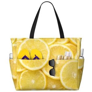 HDTVTV Gele citroen bedrukt, grote strandtas schoudertas voor dames - draagtas handtas met handgrepen, zoals afgebeeld, Eén maat