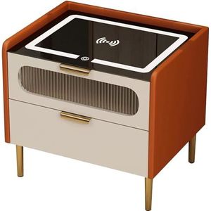 Tafel Nachtkastje Slim Nachtkastje Draadloos laadstation 2 Laden Nachtkastje Hout 3-kleuren Led Leder Nachtkastje Eenvoudig te monteren (Color : Orange, Size : 50 * 40 * 52cm)