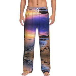Sun The Beach Met Pebbles Lange Lounge Wear Broek Nachtkleding Pyjama Bottoms Nachtkleding Nachtkleding Met Zakken En Trekkoord, Wit, S