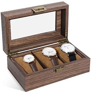 Horlogekast 6 horloges sieradenkistje hout sieradendoos schuifladen bril