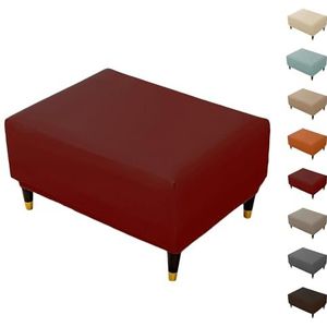 PU Leren Waterdichte Ottomaanse Hoes, Stretch, Verdikt, Effen, Modern, Grijsblauw(Red,Square S)