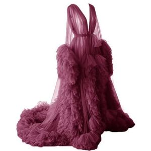 WSEYU Pluizige tule gewaad zwangerschapsjurk voor fotoshoot lange pure bruidsgewaad babyshower jurk plus size, Woestijnroos, 32