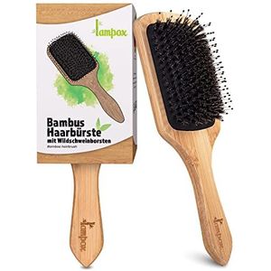 lampox Bamboe haarborstel met wildzwijnharen, hoofdmassage, haarverzorging, ontwarringsborstel voor lang haar en krullen van dames, heren en kinderen, massageborstel voor de hoofdhuid