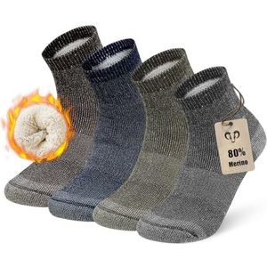 Vihir 4 paar merinosokken - enkelsokken 80% wol heren merino sokken voor skiën, trekking, wandelen 37-42, 41-46, Meerkleurig, 4146 EU