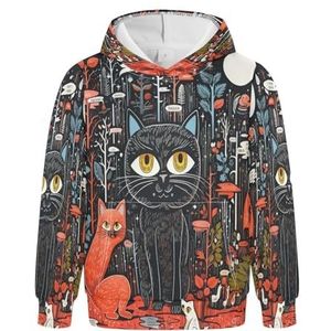 KAAVIYO Abstracte Zwarte Kat Kunst Hoodies Atletische Hoodies Leuke 3D-Print Sweatshirts voor Meisjes Jongens, Patroon, S