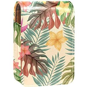 Gepersonaliseerde Lipstick Case Draagbare Make-up Tas Cosmetische Pouch Lippenstift Houder Make-up Organizer Tropische Bloemen, Meerkleurig, 9.5x2x7 cm/3.7x0.8x2.7 in