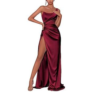YIANN Cocktailjurken voor bruiloft, sexy zeemeermin, één schouder, lang, elegant, formeel, gala-avondjurken voor vrouwen met split, Bordeaux, 36