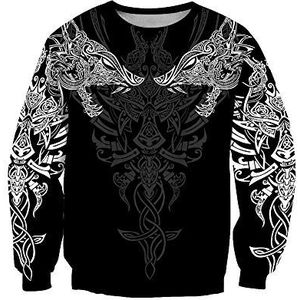 WLXW Vintage Odin Viking Tattoo 3D-print sweatshirt, DIY Viking-kleding jas, neutraal Harajuku Street Viking-sweatshirt voor heren, sweatshirt, XXL