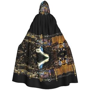 DEXNEL Las Vegas Nachtzicht 59 inch Hooded Cape Unisex Halloween mantel voor duivel heks tovenaar Halloween Cosplay, aankleden