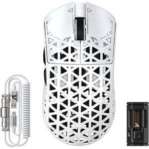 ATTACK SHARK R5 Ultra koolstofvezel gaming-muis, 39 g superlight, 8000Hz draadloze muis, 42000 DPI, PAW3950MAX-sensor, Nordic 52840 MCU, Bluetooth/2.4G/bekabeld, met spiraalkabel, PC/Mac, wit