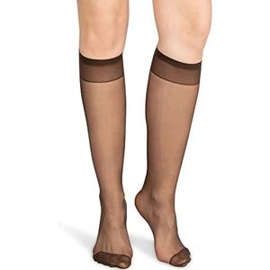 NOQ Dames kniekousen eenkleurig 15 DEN casual stijl drukvrij halfmat transparant met comfortabele bovendeel, twee paar, eenheidsmaat, mokka, One size