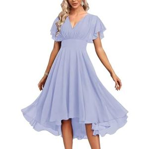 Chiffon bruidsmeisjesjurken voor dames, korte avondjurken, cocktailjurken, grote maten, Lavendel, 32
