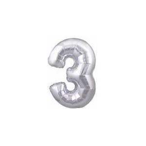 Suki Gifts Verjaardag ballon nummer 3 zilver 76cm S9603035